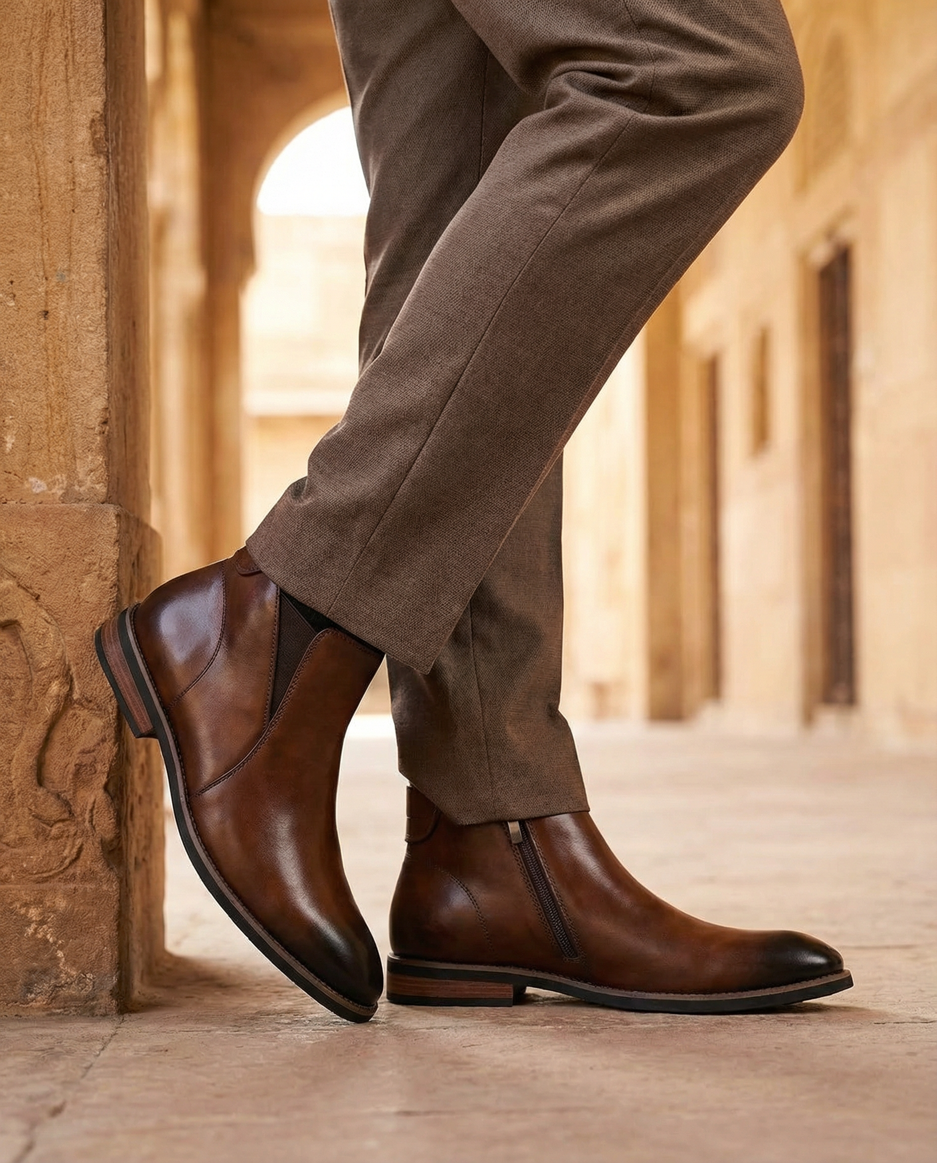 Comfortable men's classic Chelsea boots, genuine leather, easy side-zip, versatile for daily or dressy wear.