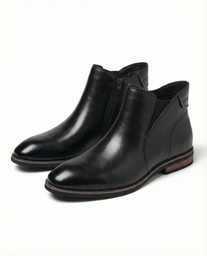 Men's classic leather boots with practical side-zip, durable construction, ideal for modern everyday style.