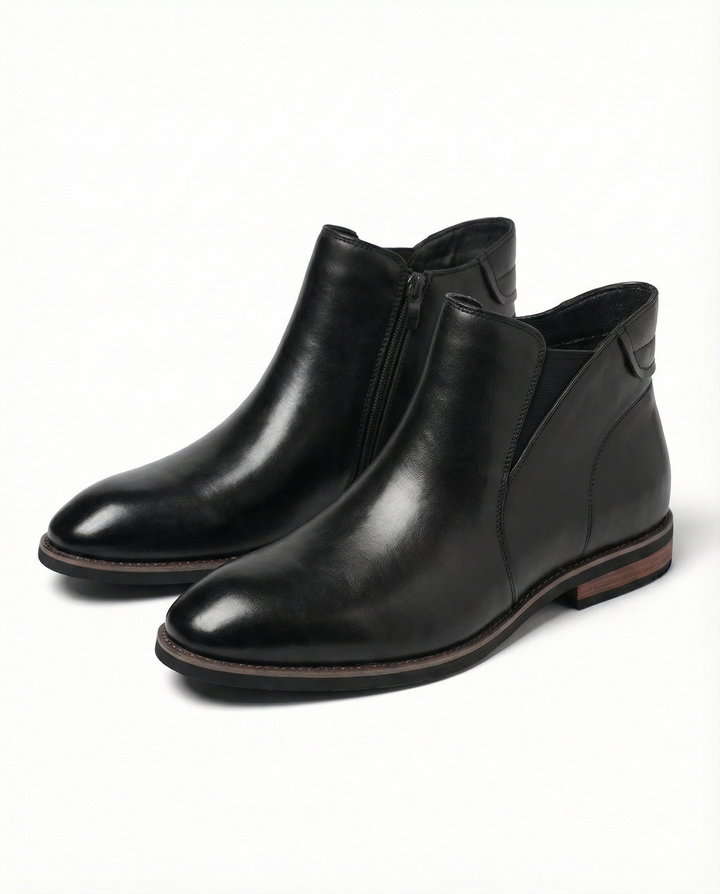 Men's classic leather boots with practical side-zip, durable construction, ideal for modern everyday style.