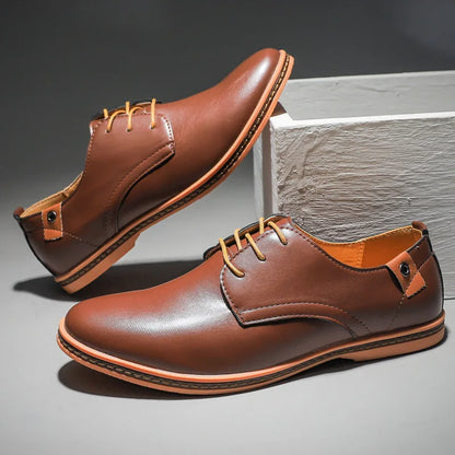 Versatile men's classic leather lace-up shoes in a deep blue, suitable for both dressy and smart casual outfits.