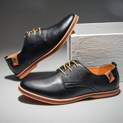Premium men's brown leather dress shoes with secure lace-up closure, offering classic style and comfort.