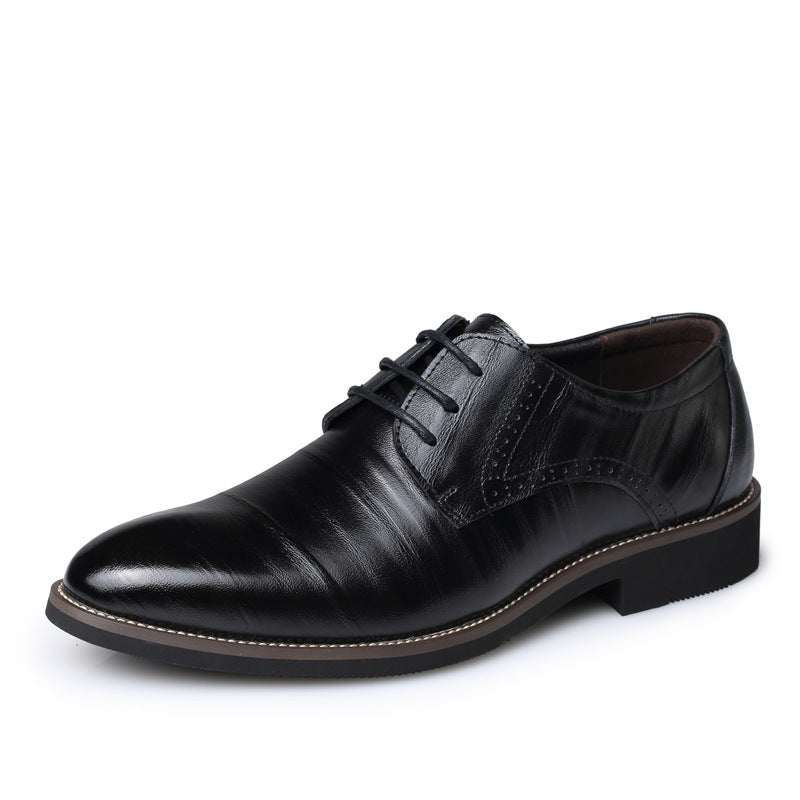 Dark brown men's Oxford dress shoes in polished leather, perfect for formal business attire.