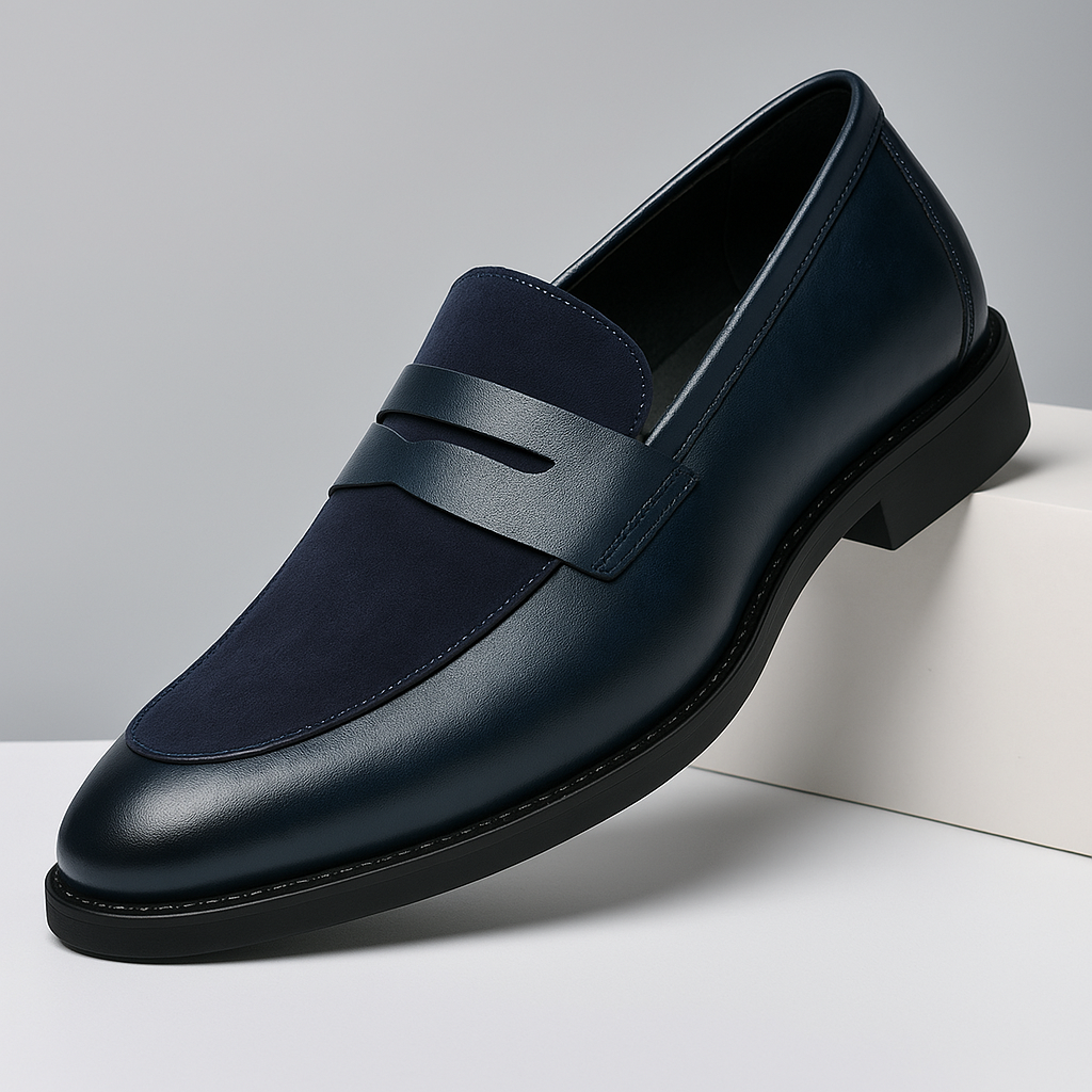 Men's classic black penny loafers, sophisticated slip-on dress shoes with all-day comfort for smart casual & professional wear.