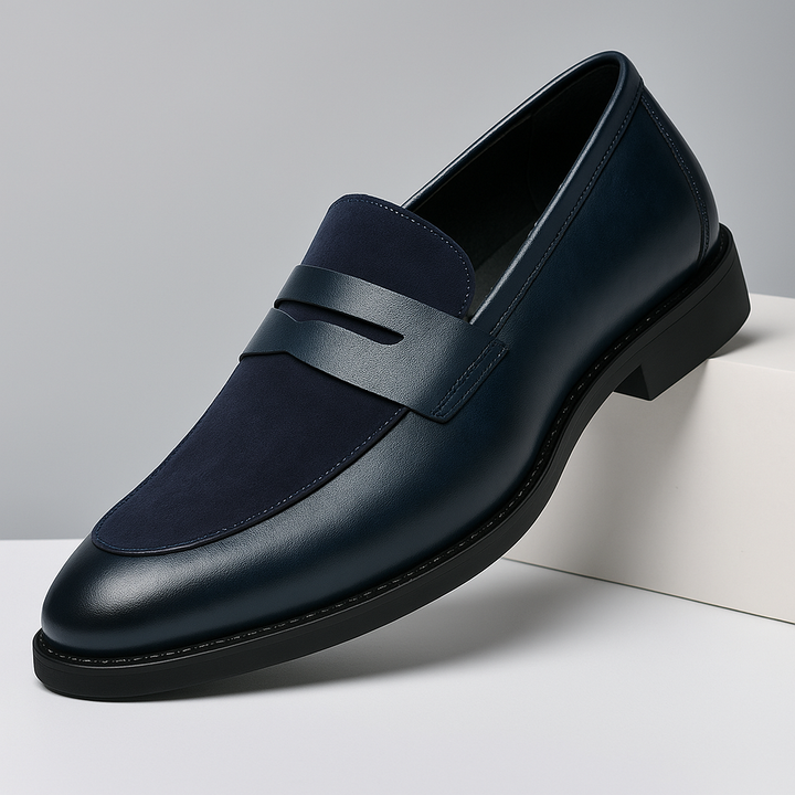 Men's classic black penny loafers, sophisticated slip-on dress shoes with all-day comfort for smart casual & professional wear.