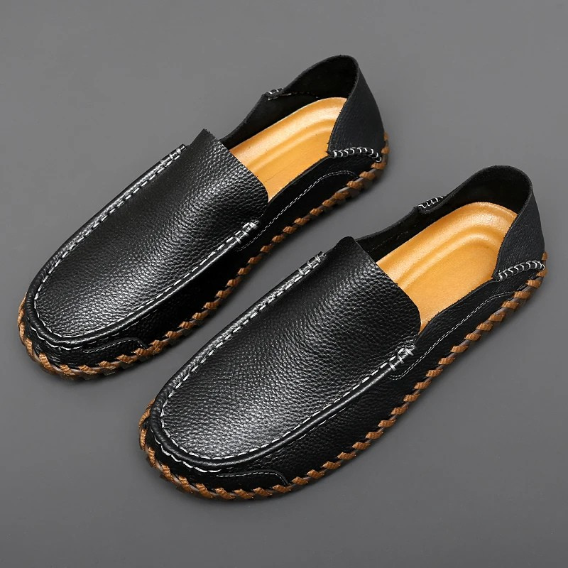 Premium black men's slip-on loafers, durable dress shoes for lasting comfort.
