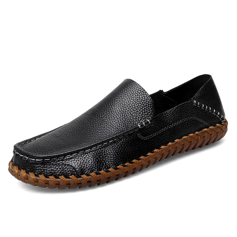 Stylish beige men's slip-on loafers, elegant & perfect for a refined casual look.