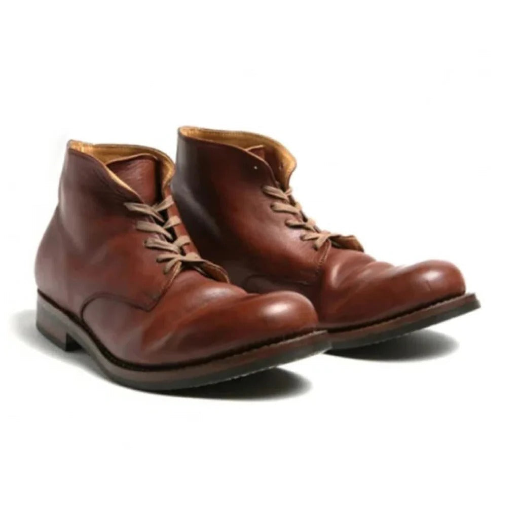 Brown men's sustainable comfort boots, eco-friendly classic design, offering all-day comfort.