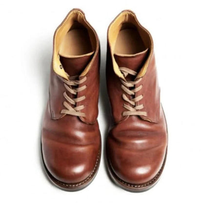 Close-up of durable men's classic sustainable boots, high-quality eco-friendly materials for comfort.