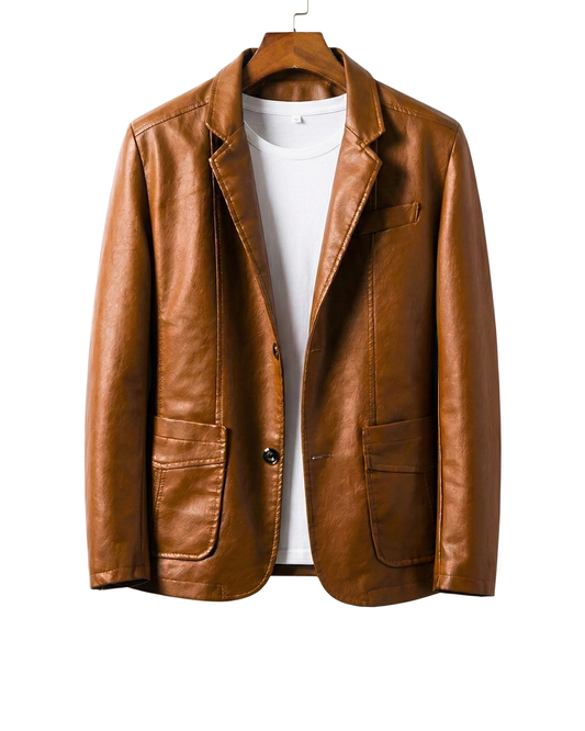 Men's classic black tailored button-up jacket, perfect for smart casual or fall outerwear.