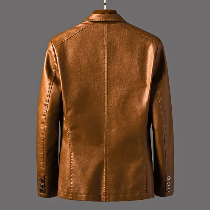 Versatile brown tailored button-up jacket for men, ideal for fall & winter smart casual outfits.