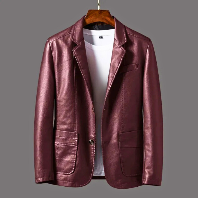 Elegant men's tailored button-up jacket in maroon, a classic choice for modern men's fashion.