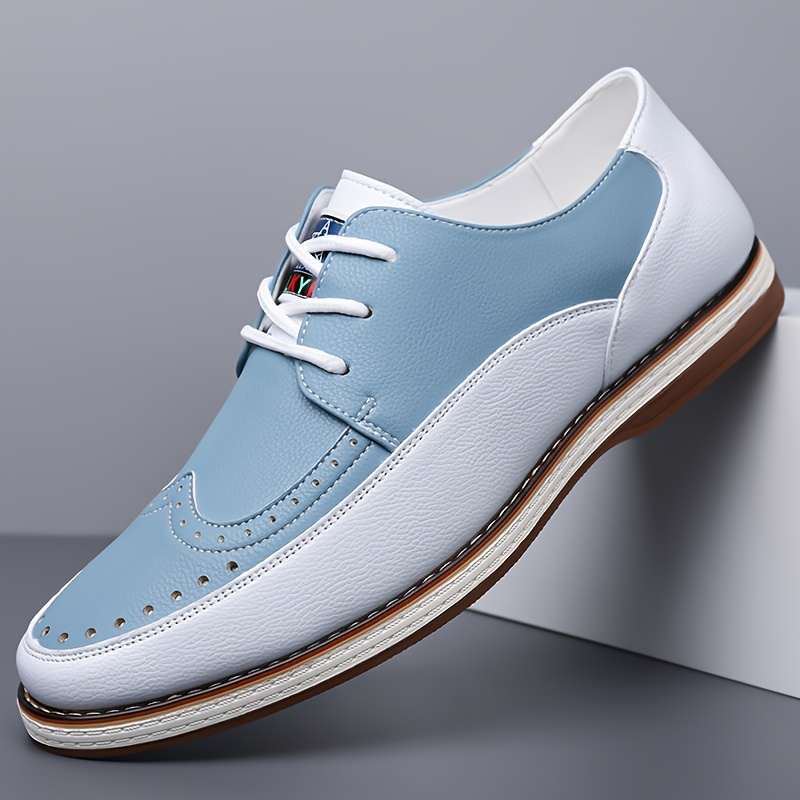 Men's classic blue brogue dress shoes with cushioned comfort. Perfect for formal, casual or office wear.