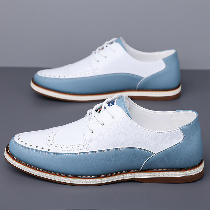 Men's blue brogue oxfords, perfect for business or smart casual attire, offering ultimate cushioned comfort.