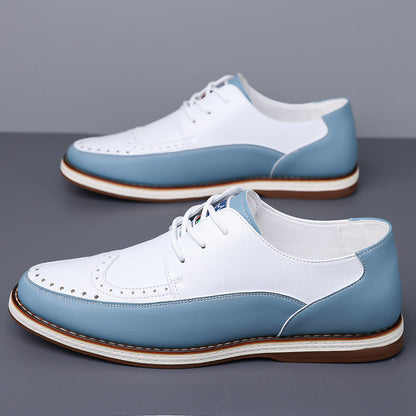 Men's blue brogue oxfords, perfect for business or smart casual attire, offering ultimate cushioned comfort.