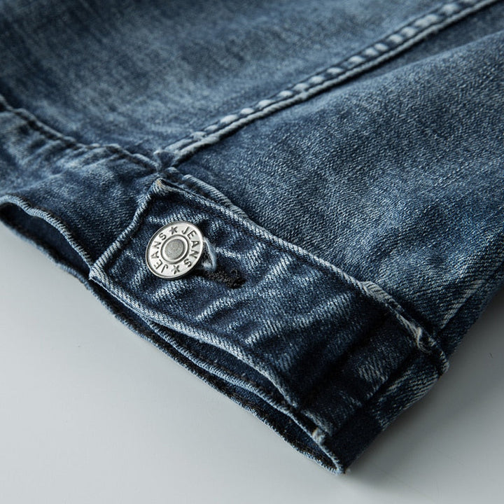 Stylish men's blue denim jacket, an iconic layering piece for modern casual and timeless fashion.