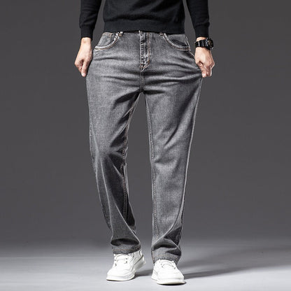 Black men's stretch denim jeans, ultimate comfort fit, durable cotton blend, perfect for everyday style.