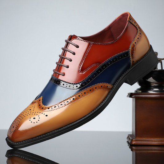 Men's classic brogue dress shoes, wingtip design, polished leather, sophisticated style & comfort for formal events.