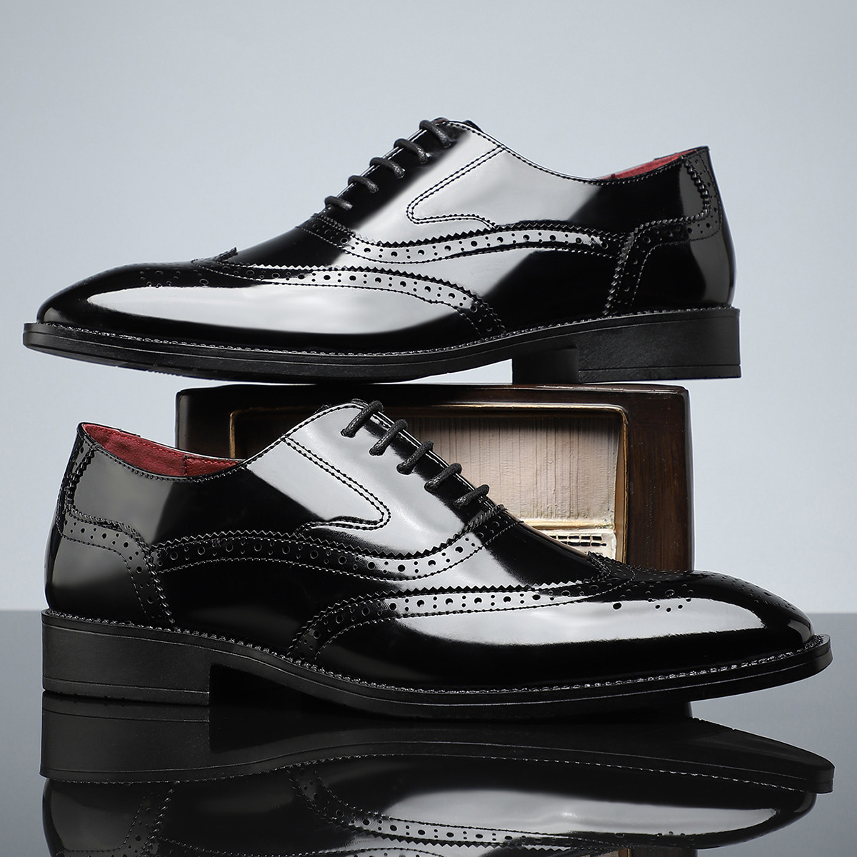 Men's classic brogue dress shoes designed for comfort & sophisticated style, perfect for long formal events.