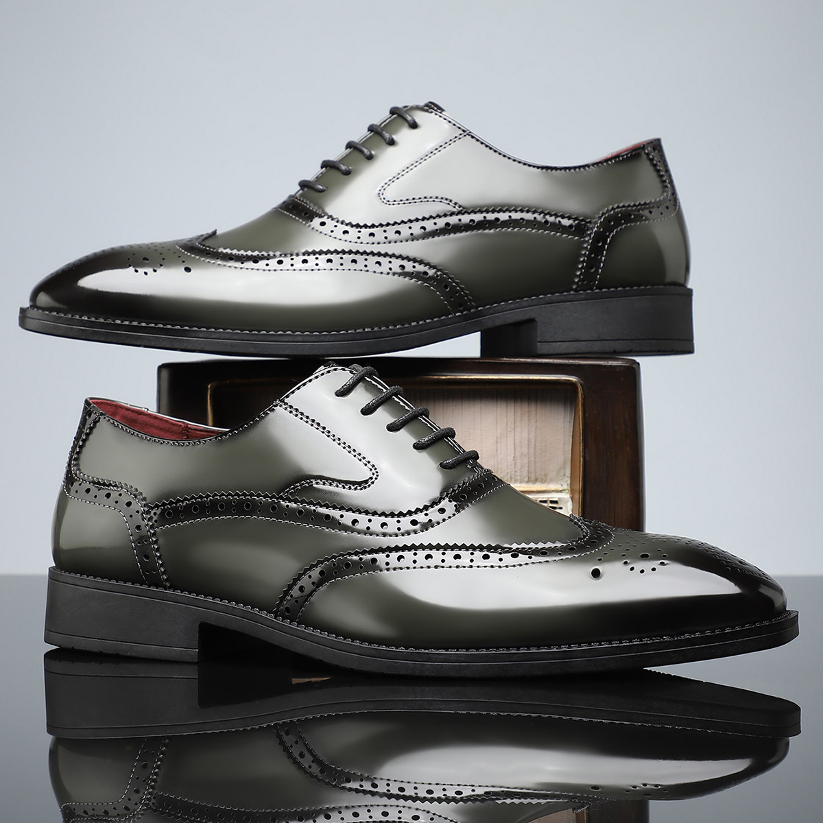 Men's classic brogue dress shoes completing a sophisticated formal outfit, offering elegance & all-day comfort.