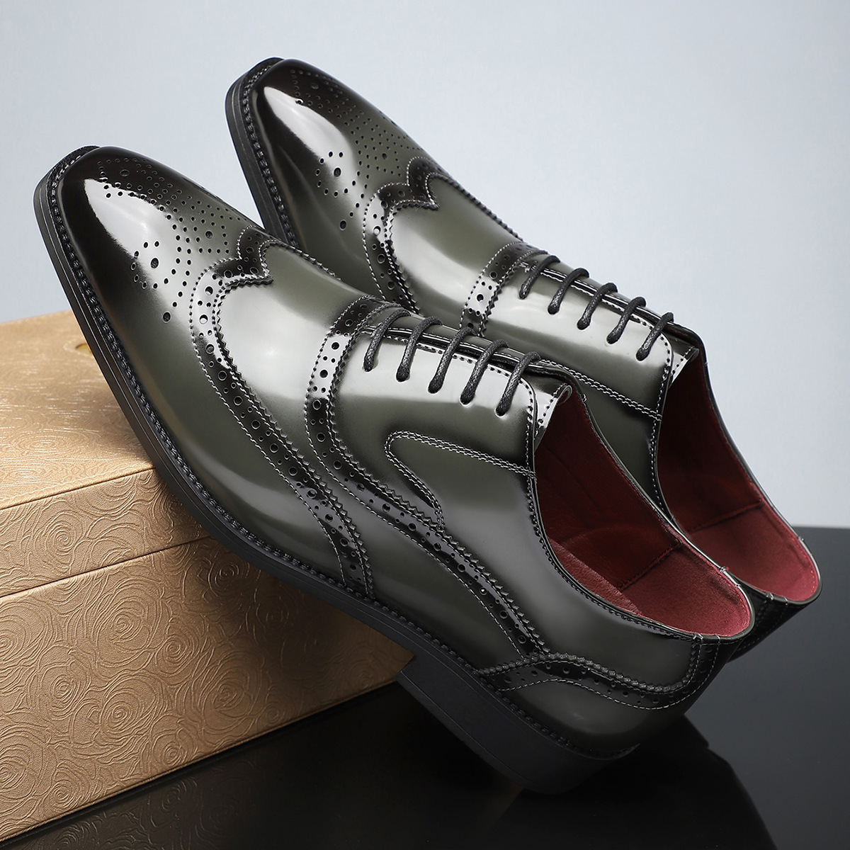 Versatile men's classic brogue dress shoes, wingtip, for formal, office, or elegant casual sophistication & comfort.