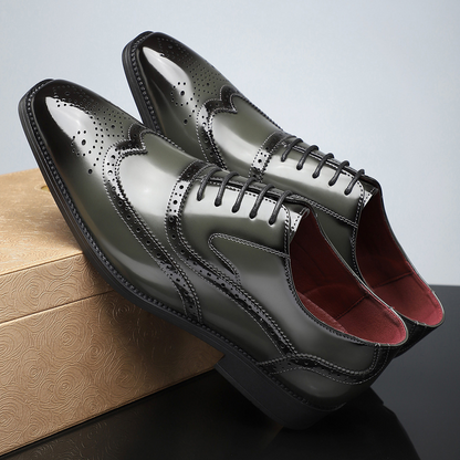 Versatile men's classic brogue dress shoes, wingtip, for formal, office, or elegant casual sophistication & comfort.