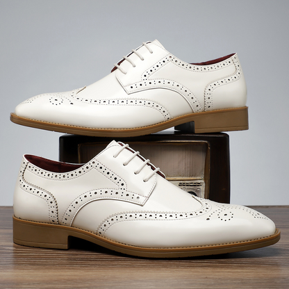 Men's classic brogue dress shoes, wingtip, deliver sophisticated style, comfort, and elegance for formal events.