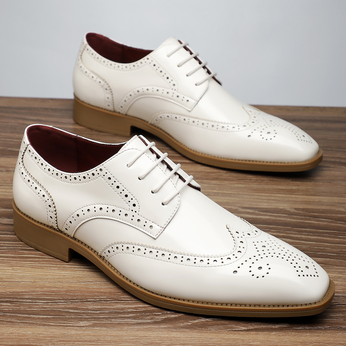 Men's classic brogue dress shoes, polished leather, comfortable sole, sophisticated for formal events & office wear.
