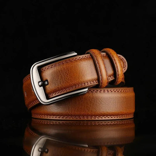 Men's classic brown full-grain leather belt. Durable & premium everyday accessory for men.