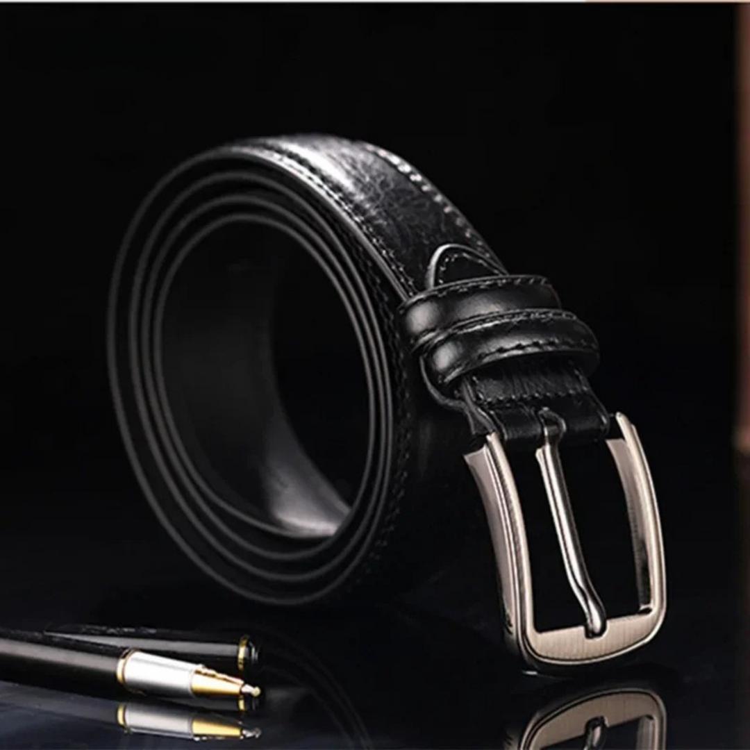 Rich red full-grain leather belt for men. A premium, durable, and classic accessory for any outfit.