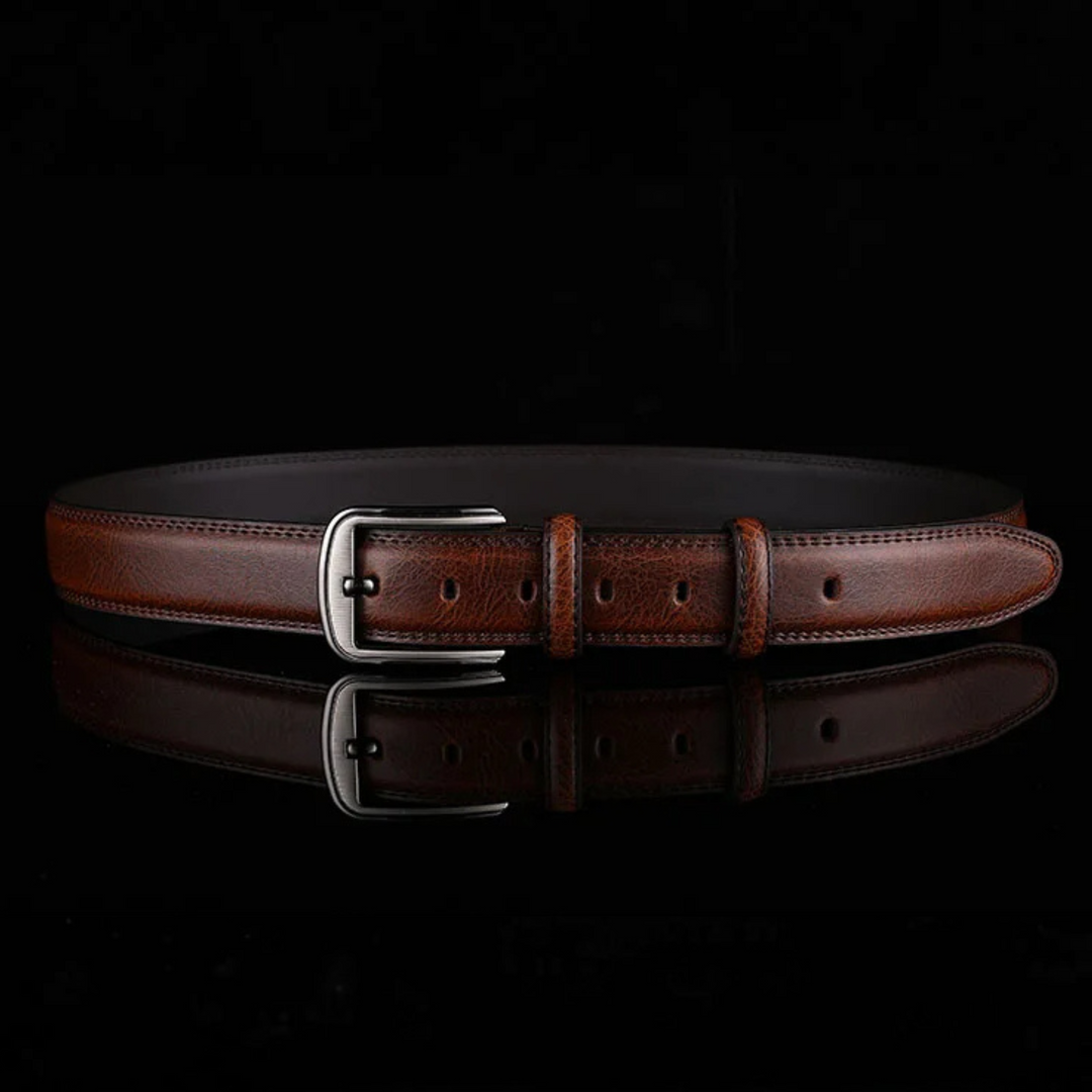 Elegant black men's full-grain leather belt. Premium quality, classic design, perfect everyday accessory.