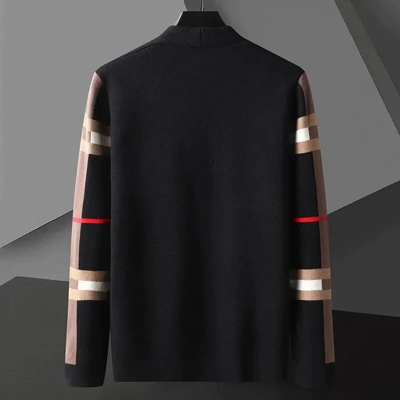Gray men's classic knit cardigan, a comfortable and stylish sweater for versatile autumn & winter fashion.