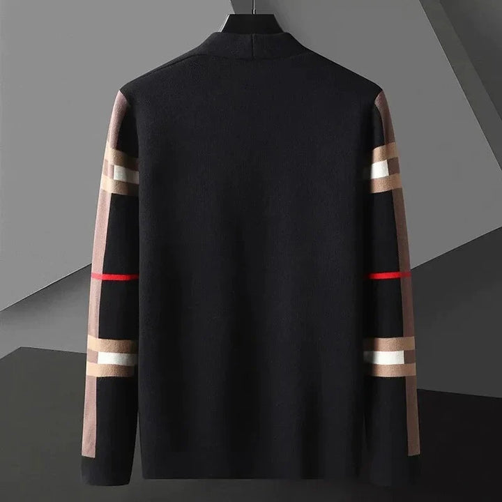 Gray men's classic knit cardigan, a comfortable and stylish sweater for versatile autumn & winter fashion.