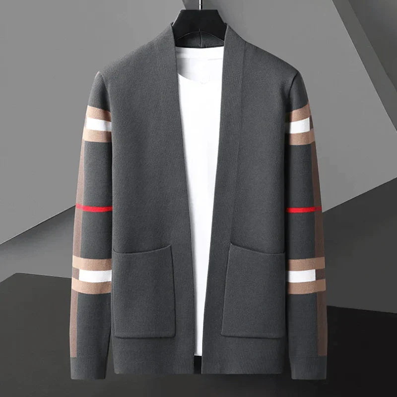 Versatile men's classic knit cardigan sweater, offering effortless style for casual and smart layering looks.