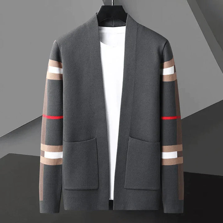 Versatile men's classic knit cardigan sweater, offering effortless style for casual and smart layering looks.