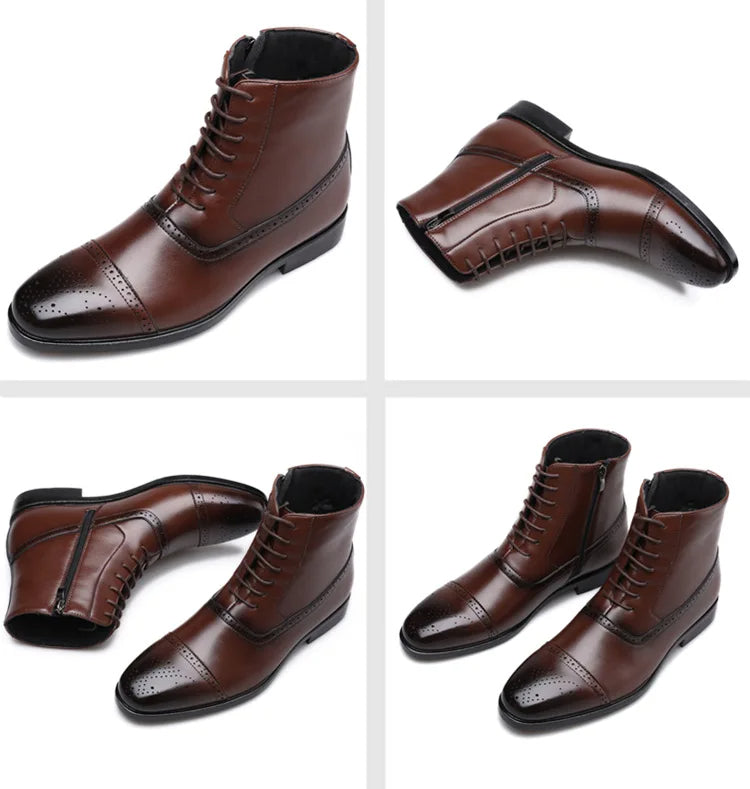 Elegant men's brogue dress boots, ideal for formal events or elevating everyday business attire with a sophisticated touch.