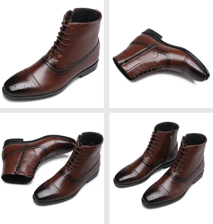 Elegant men's brogue dress boots, ideal for formal events or elevating everyday business attire with a sophisticated touch.