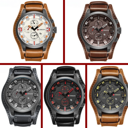 Authentic men's leather chronograph watch, a timeless and durable classic analog timepiece.