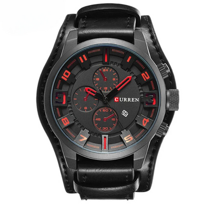 Stylish men's analog chronograph watch with a premium leather strap, perfect for any occasion.