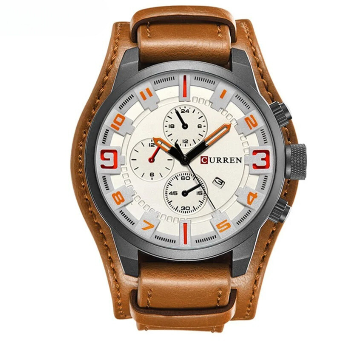 Men's classic chronograph watch, featuring a luxurious leather band and durable scratch-resistant glass.