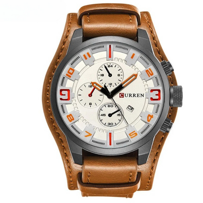 Men's classic chronograph watch, featuring a luxurious leather band and durable scratch-resistant glass.