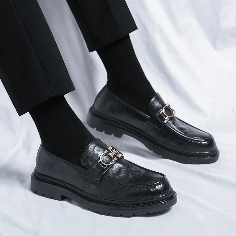 Comfortable men's dress shoes, black slip-on loafers perfect for formal wear.