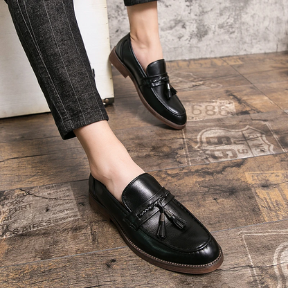 Men's formal brown tassel loafers, combining traditional style with modern comfort.