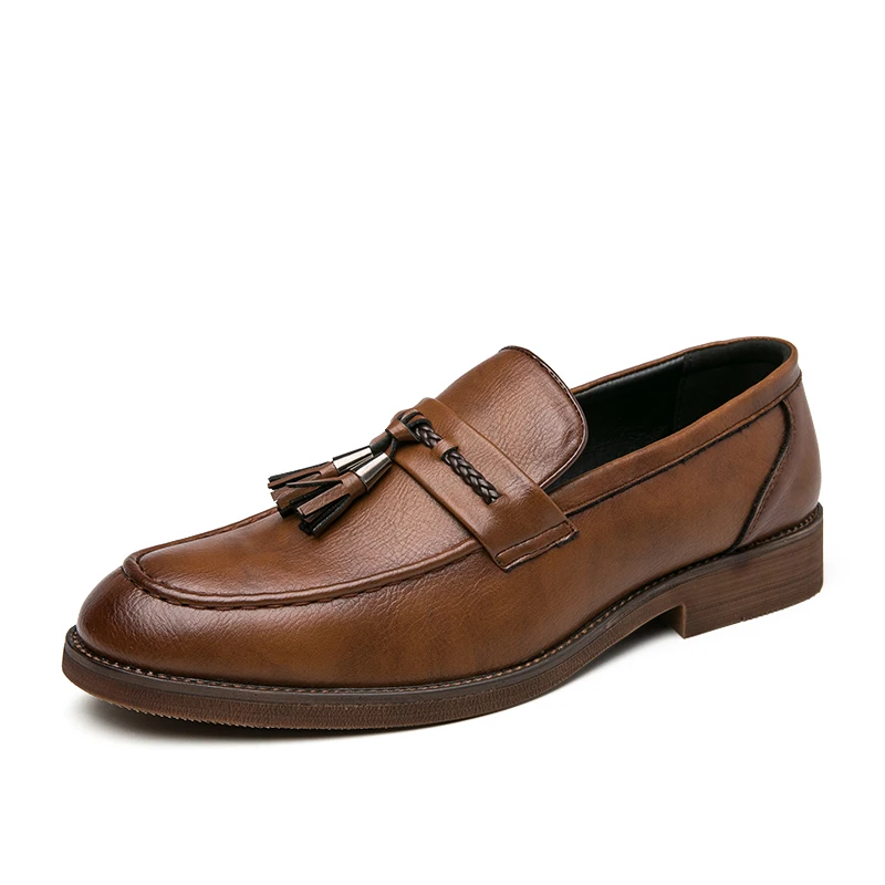 Comfortable brown men's classic tassel loafers, versatile footwear for polished casual style.