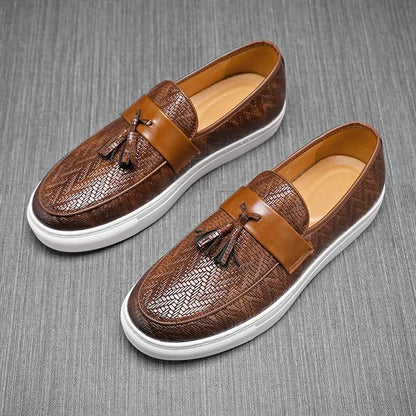 Versatile men's brown tassel loafers. Stylish slip-on shoes for casual outings, office, and everyday fashion.