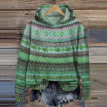 Men's green Norwegian knit sweater, a warm & casual pullover. Ideal for winter fashion & comfort.