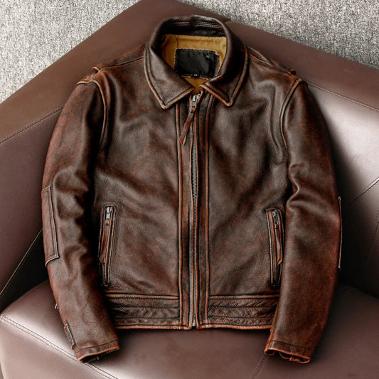 Men's classic brown outerwear jacket. Durable, timeless style for all seasons. Rugged men's fashion.