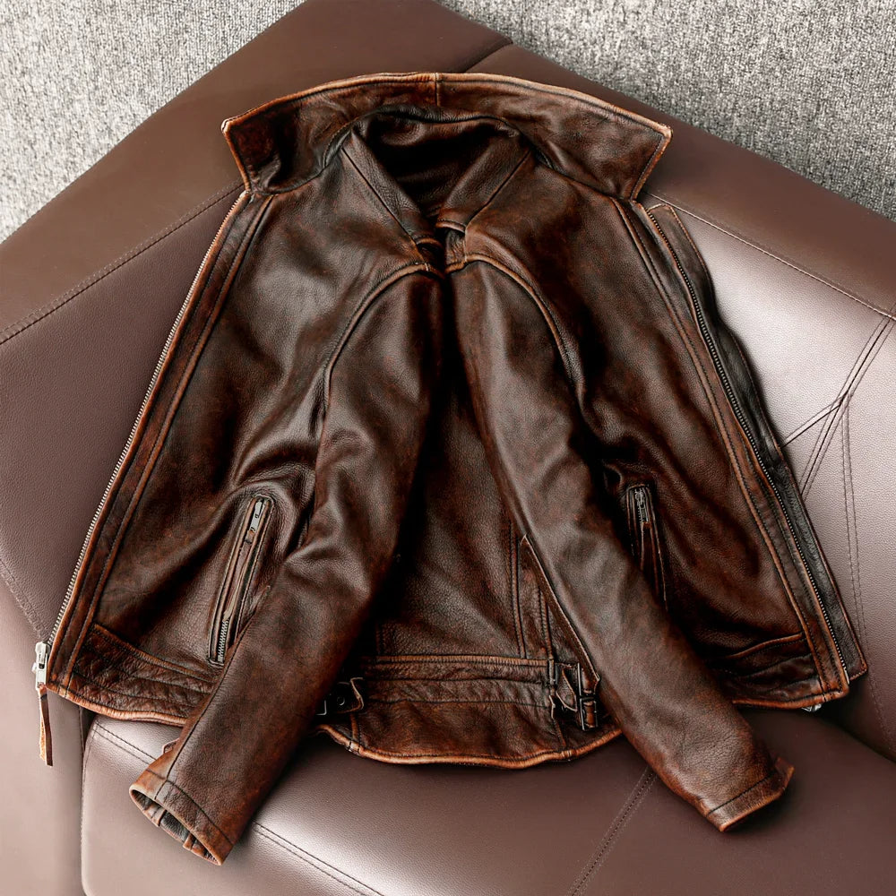 Rugged men's brown casual jacket. Timeless fashion outerwear, perfect for all seasons & daily wear.