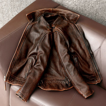 Rugged men's brown casual jacket. Timeless fashion outerwear, perfect for all seasons & daily wear.