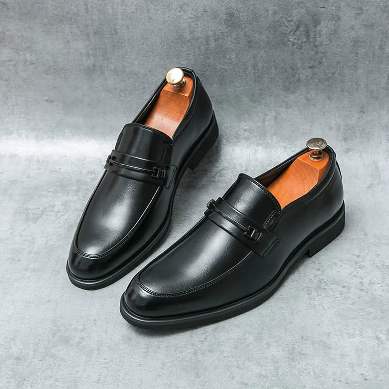 Classic men's black slip-on dress shoes, offering sophisticated style and comfort for daily wear.