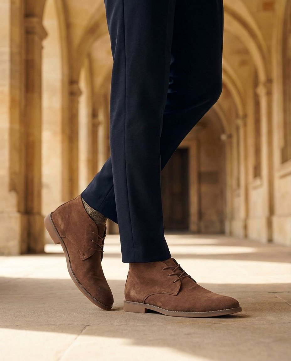 Versatile men's lace-up suede ankle boots, classic style for durable comfort in any casual setting.